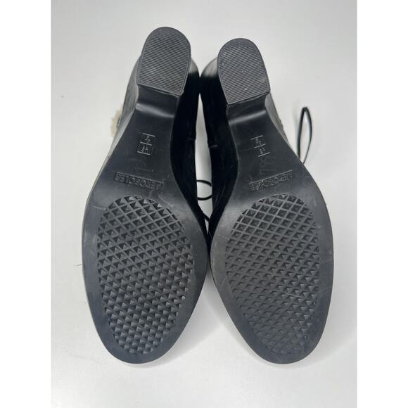 Aerosoles Envision Ankle Bootie Women's 11M Black Leather Faux Fur Trim Lace Up - Picture 7 of 10